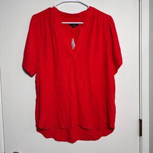 J. Crew NWT Poppy Red V-Neck Short Sleeve Blouse Drapey Women's Size Medium